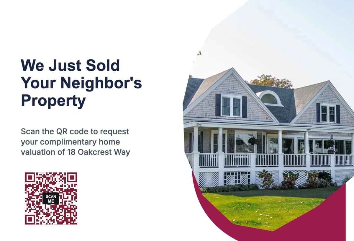 Just Sold postcard, Corner Photo design: we just sold your neighbor's property