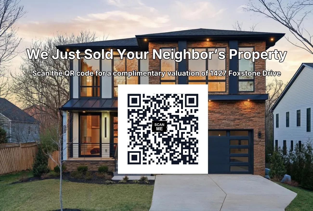Just Sold postcard, Photo Spotlight design: we just sold your neighbor's property, with a QR code