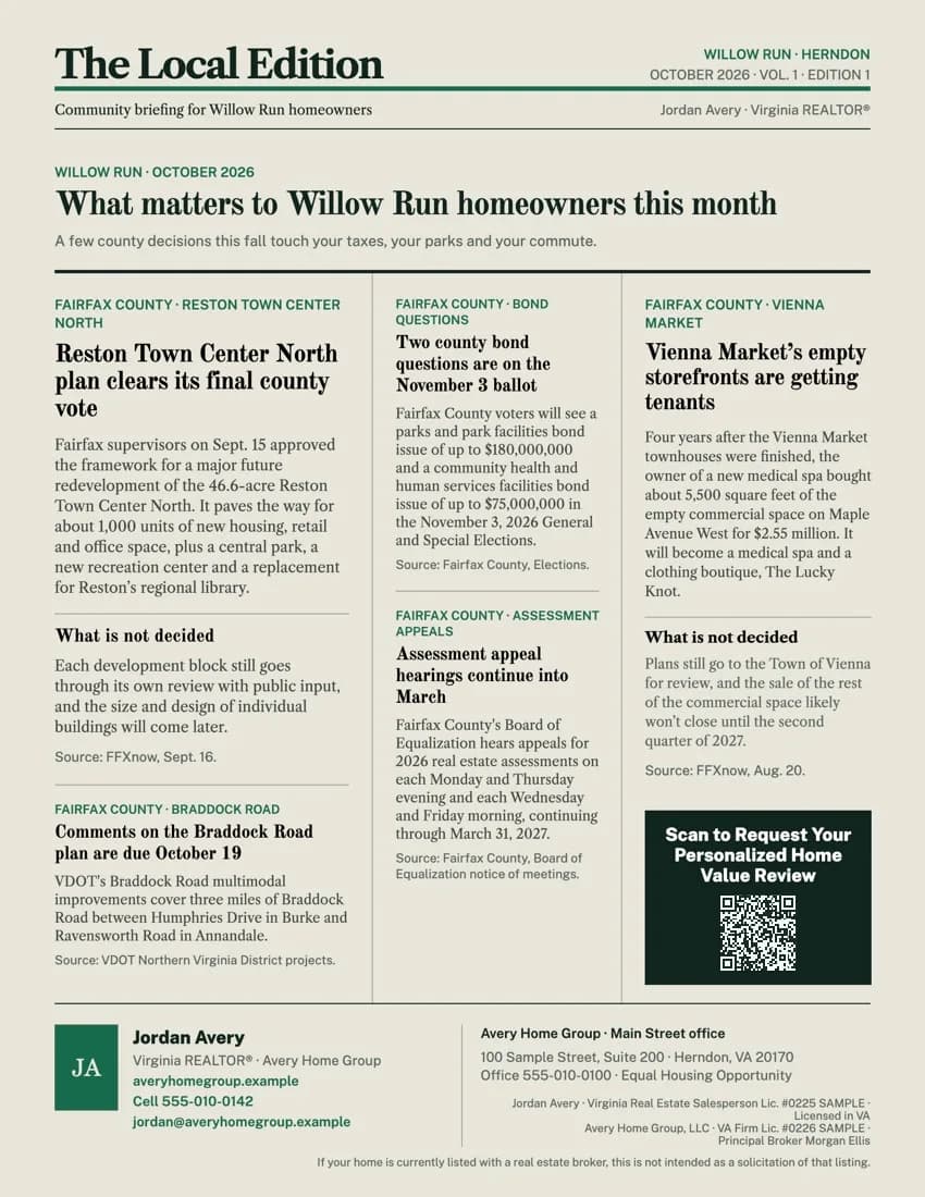 The Local Edition, page one: what matters to Willow Run homeowners this month